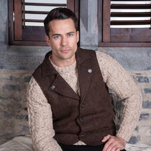 Man of Aran Irish Tweed Waistcoat | Brown Herringbone Tweed Vest | Classic Wool Vest | Irish Gifts | Gifts For Him| Tailored Vest|Mens Gifts