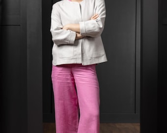 Women’s Silver Linen Boxy Jacket | Irish Linen Jacket | Lightweight Summer Jacket | Relaxed Fit Blazer | Handmade in Ireland
