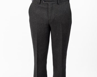 Men's Green Herringbone Tweed Pants | Classic Wool Trousers | Vintage-Inspired Irish Tweed Slacks | Tailored Heritage Green Tweed Pants