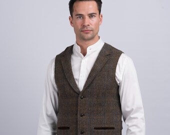 Gilet de chasse en tweed marron fait main | Gilet en laine irlandaise, confectionné à Dublin