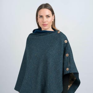 Celtic Tweed | Women&#39;s Blue Herringbone Cape | Irish Wool Cape | Handmade in Ireland | Luxury Tweed Wrap | Timeless Sustainable Fashion