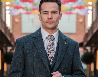 Celtic Tweed | W.B Yeats Blue Herringbone Slim Fit Tweed Jacket | Tweed Jacket Men | Tweed Blazer Men | Classic Wool Blazer