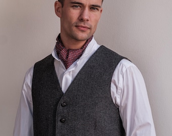 Celtic Tweed | Behan Grey Tweed Waistcoat | Men’s Herringbone Wool Vest | Tailored Irish Made Formal Vest for Weddings | Vintage Menswear