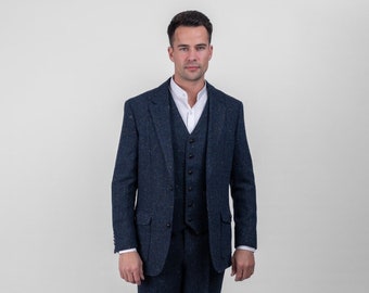 Keltischer Tweed | W.B Yeats Blaue Slim Fit Tweed-Jacke | Handgefertigte maßgeschneiderte Luxusjacke