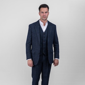 Men&#39;s Blue Herringbone Tweed Trousers | Classic Irish Tailored Pants | Vintage-Style Wool Trousers for Winter | Heritage Clothing