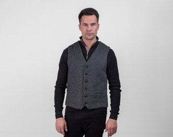 Celtic Tweed | Men's Dark Grey Waistcoat with Light Grey Diamond Pattern | Men's Tweed Vest