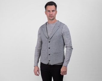 Keltische Tweed | Lichtgrijs tweedgilet voor heren met revers | Handgemaakt op maat gemaakt luxe gilet