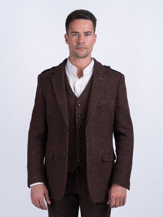 ジャケット・アウター Eaphi WOOL TWEED JACKET brown Celtic Tweed | Oscar Wilde Brown Tweed Poets Jacket | Mens Wool