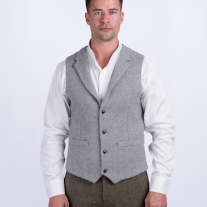 Celtic Tweed | Men&#39;s Light Grey Tweed Waistcoat With Revere | Handmade Tweed Vest | Classic Vintage Wool Vest | Vests for Men | Irish Design