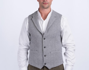 Handmade Men's Light Grey Tweed Waistcoat | Irish Wool Vest