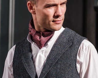 Celtic Tweed |W.B Yeats Blue Tweed Waistcoat with Revere |Men&#39;s Tweed Vest | Classic Wool Vest | Formal Men&#39;s Tweed Vest | Blue Herringbone