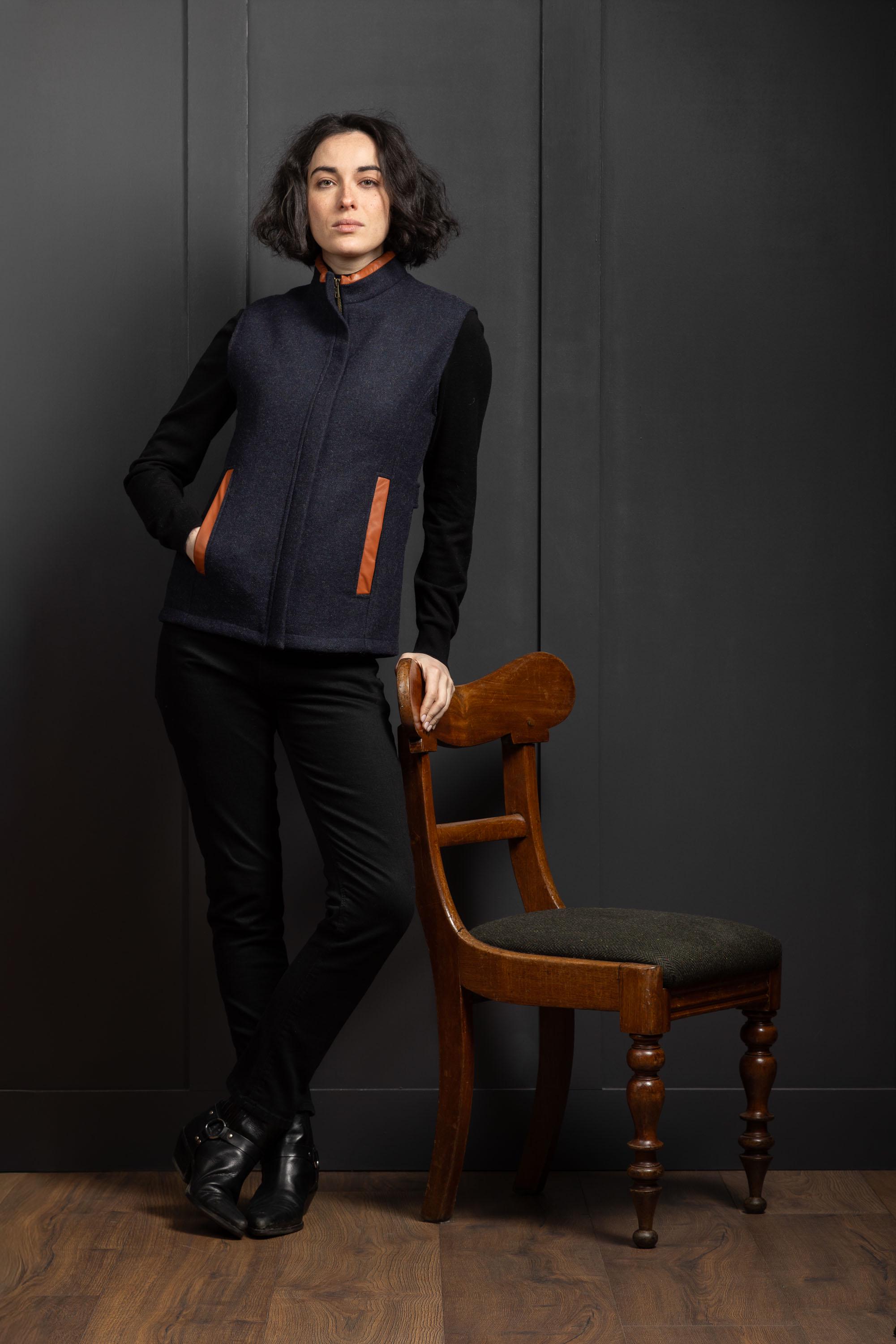 Celtic Tweed | Women's Handmade Navy Gilet | Women's Tweed