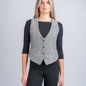 Celtic Tweed | Women&#39;s Grey Herringbone Tweed Waistcoat | Vintage Vest for Women | Women&#39;s Grey Tweed Vest | Wool Waistcoat for Women