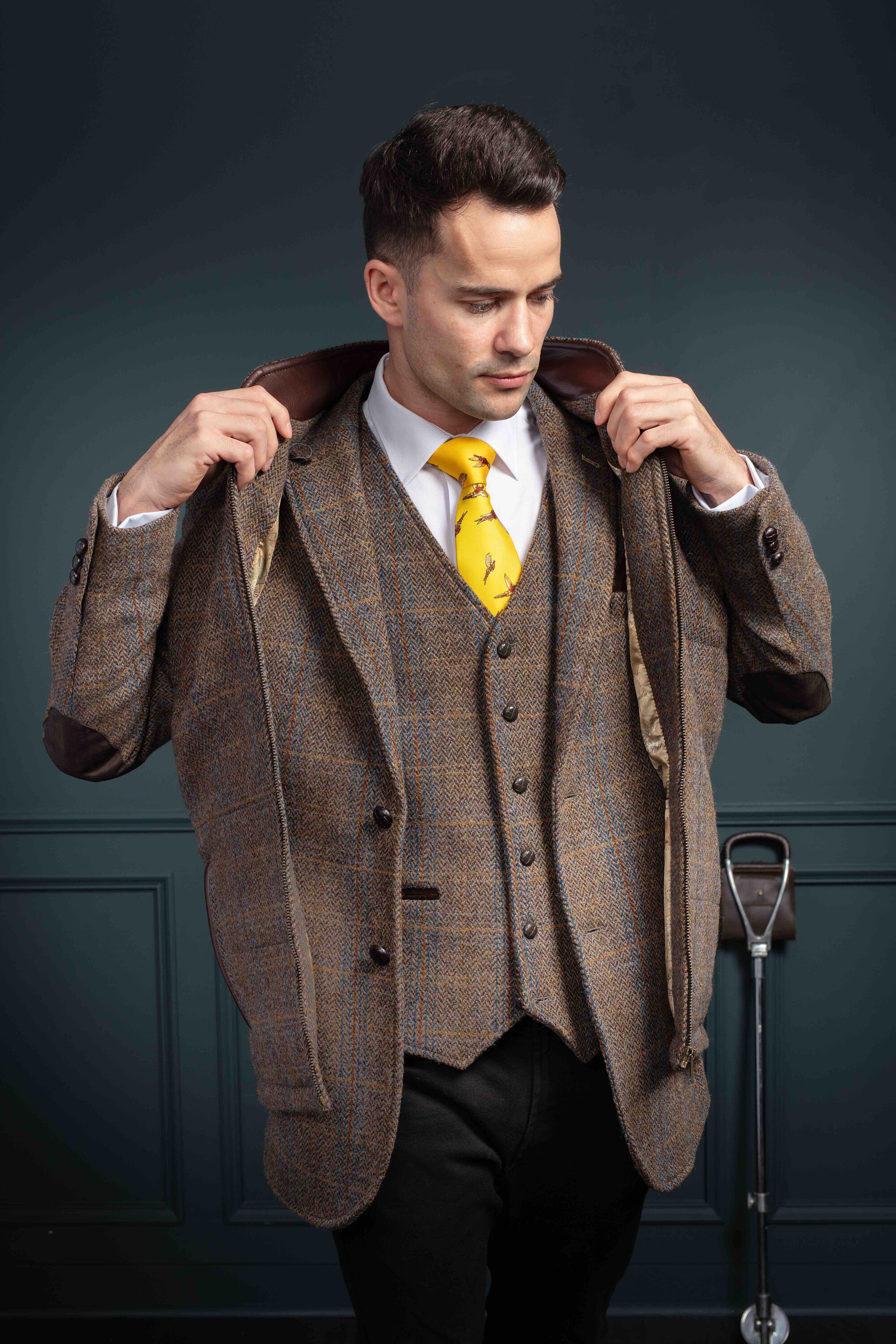 The O'Connor Brown Hunting Tweed Jacket with Moleskin Trim