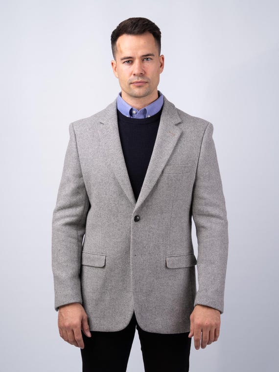 Celtic Tweed | Light Grey Classic Fit Tweed Jacket | Mens Tweed