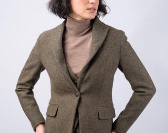 Keltische tweed | Tweed jack met visgraatmotief | Groene tweed blazer | Wollen damesjas | Cadeaus voor haar | Getailleerd jack | Ierse cadeaus