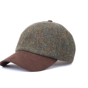 Tweed Baseball Cap | Green Herringbone Harris Tweed Hat | Men&#39;s Tweed Cap