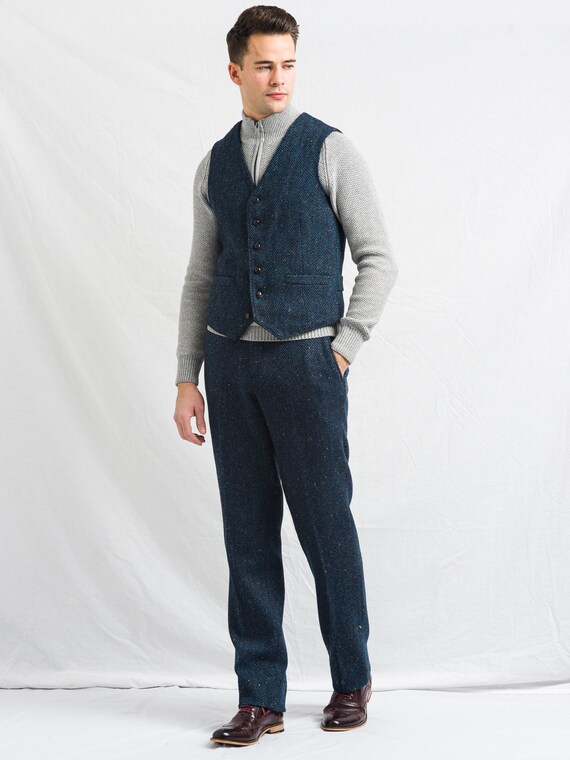 Pantalon homme bleu a chevrons en tweed Pantalon de costume irlandais classique pantalon d hiver en laine de style vintage Vetements patrimoniaux Etsy France
