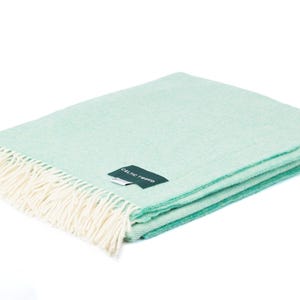 Spearmint Herringbone Lambswool Blanket | Soft Irish Wool Throw | Luxury Herringbone Blanket for Home | Cozy Wool Gift