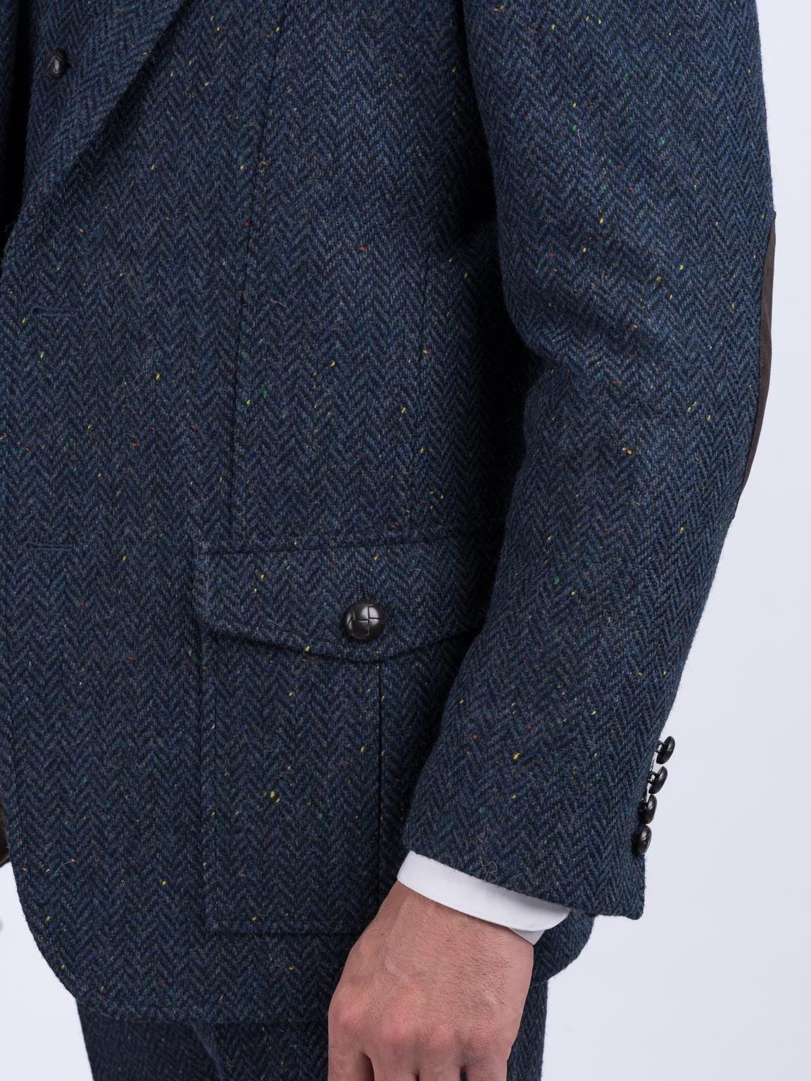 Celtic Tweed | W.B Yeats Blue Herringbone Slim Fit Tweed Jacket