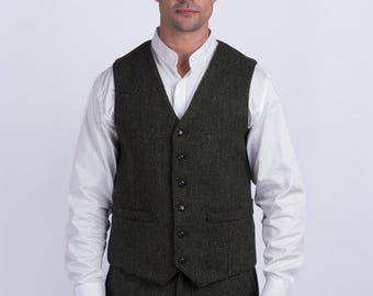 Celtic Tweed| McDonagh Green Herringbone Waistcoat | Mens Tweed Vest | Irish Tailored Wool Waistcoat| Irish Gifts |Gifts For Him |Mens Gifts