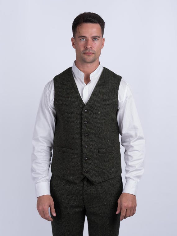 Celtic Tweed| Mcdonagh Green Herringbone Waistcoat | Mens Tweed
