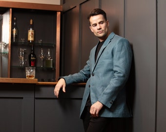 Celtic Tweed | Men&#39;s Sea Foam Irish Linen Jacket | Men&#39;s Linen Blazer | Irish Gifts | Gifts For Him | Irish Linen| Lightweight Summer Blazer