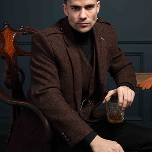 Celtic Tweed | O&#39;Brien Brown Herringbone Tweed Blazer | Men’s Tailored Wool Jacket | Classic Irish Sportscoat | Wedding Suit For Him