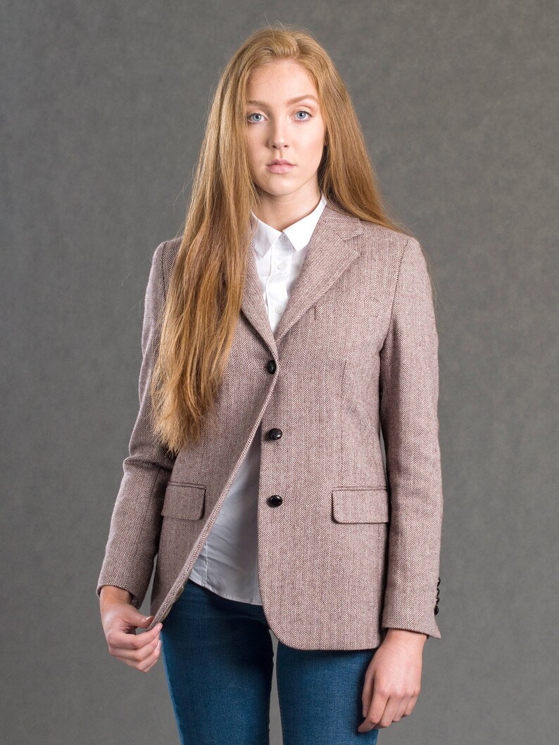 Women's Light Pink Herringbone Tweed Jacket Etsy