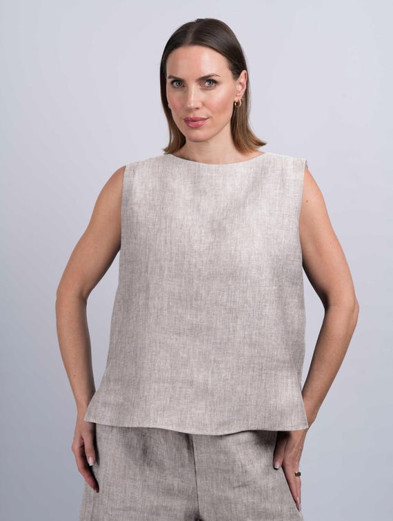 Blusa de lino estilo desierto con espalda plisada para mujer