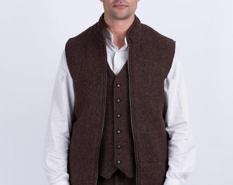 Mens Brown Herringbone Tweed Body Warmer with Leather Trims |Wool Herringbone Gilet| Mens Gifts |Irish Gifts |Gifts For Him|Mens Gifts Ideas