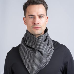 Celtic Tweed | Grey Diamond Check Tweed Snood | Men’s Winter Snood | Cozy Wool Scarf |  Handmade Chunky Knit Neck Warmer | Gifts For Him