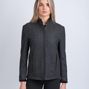 Celtic Tweed | Women&#39;s Black Check Tweed Jacket | Irish Wool Blazer | Classic Tailored Coat | Elegant Heritage Fashion| Irish Gifts For Her