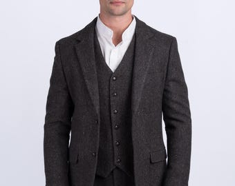 Celtic Tweed | James Stephens Brown Hopsack Tweed Poets Jacket | Wedding Suits For Men | Tweed Blazer | Irish Clothing | Wool Sportsjacket