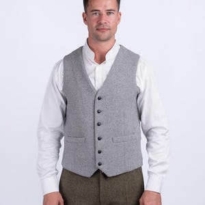 Chaleco de tweed celta gris claro para hombre, hecho a mano, de lana vintage clásica, ropa irlandesa, regalos.
