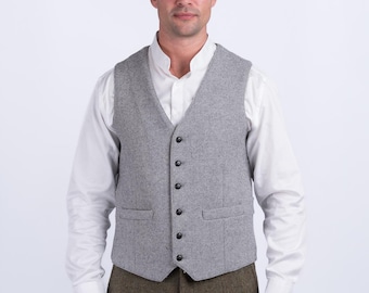 Men's Handmade Light Grey Irish Tweed Waistcoat | Classic Wool Vest