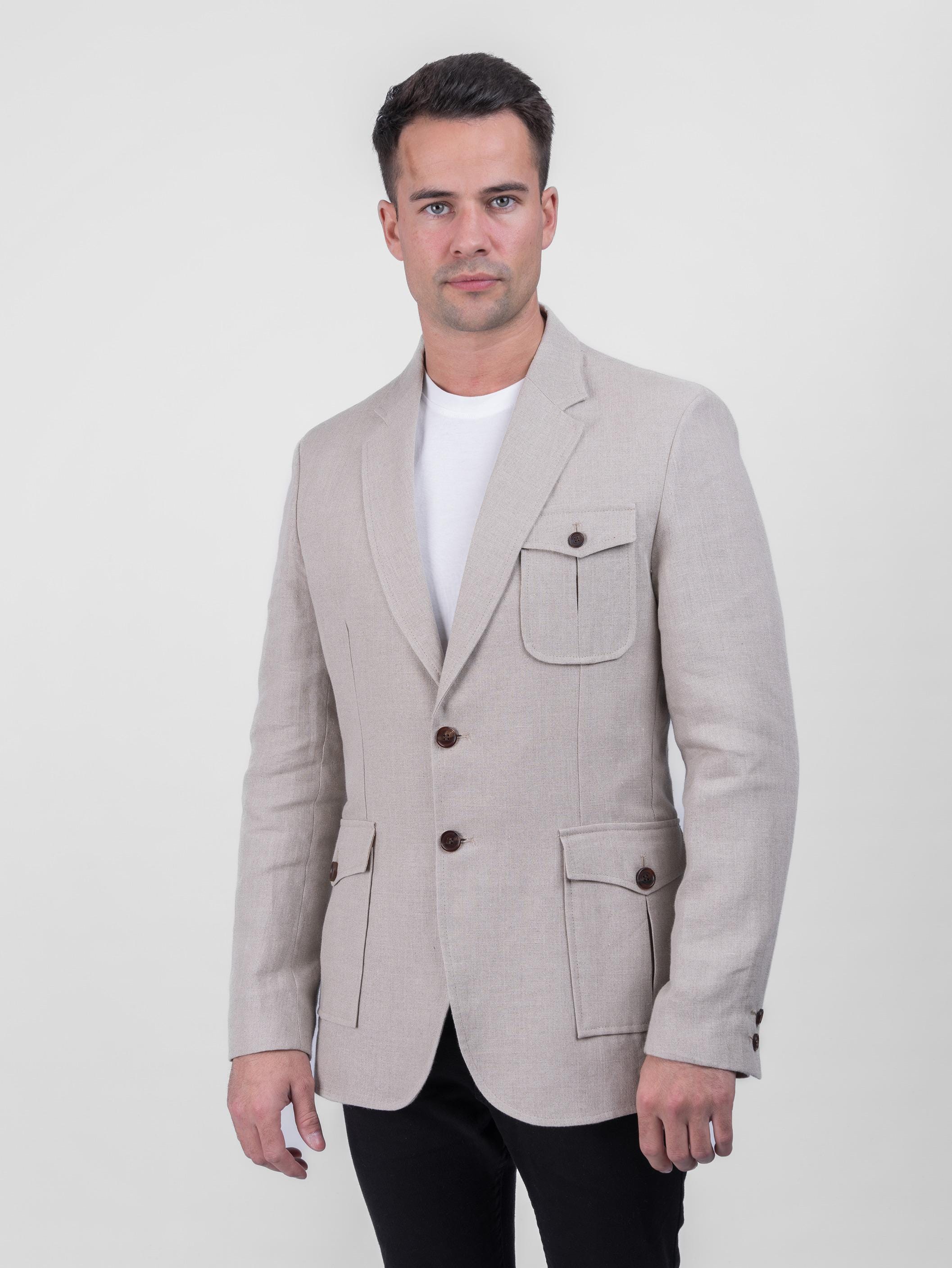 Celtic Tweed | Men's Natural Irish Linen Safari Jacket | Lightweight Blazer | Irish Gifts | Made in Ireland | Summer Linen Jacket
