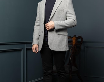 Celtic Tweed | Light Grey Classic Fit Tweed Jacket | Mens Tweed Blazer & Sports Jacket | Wedding Jacket | Suits For Men | Wedding Suit