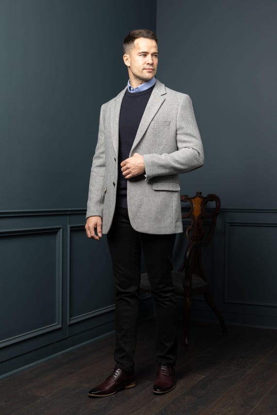 Celtic Tweed | Light Grey Classic Fit Tweed Jacket | Mens Tweed