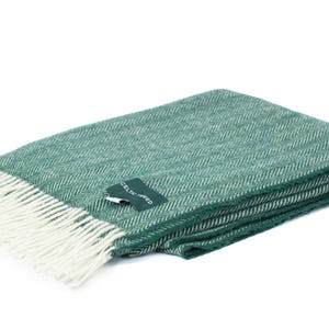 Spruce Herringbone Wool Blanket | Green Wool Throw Blanket | Rustic Irish Wool Blanket | Cozy Farmhouse Home Decor