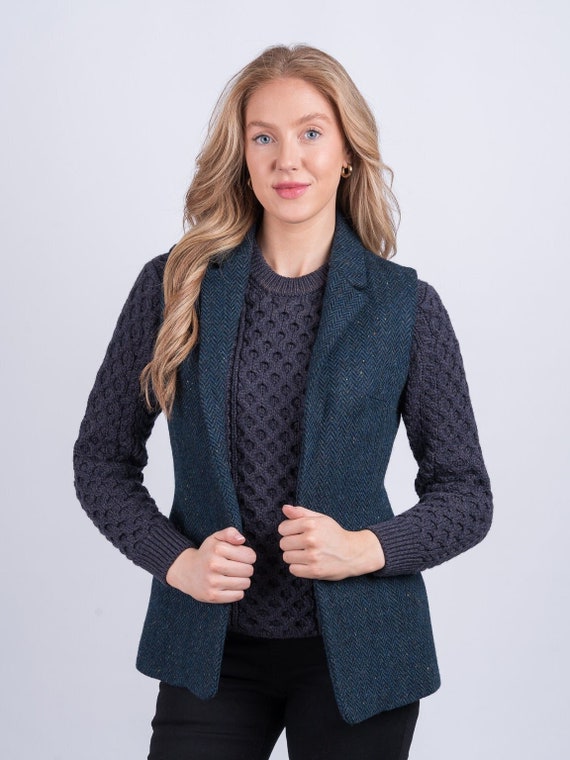 Celtic Tweed | Women's Blue Herringbone Tweed Gilet | Classic