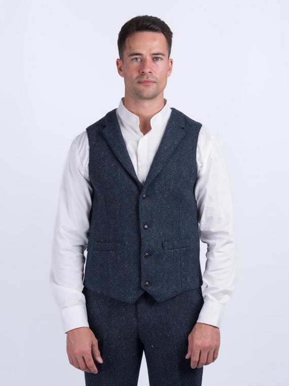 Celtic Tweed |W.B Yeats Blue Tweed Waistcoat With Revere |men's