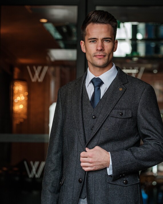 Celtic Tweed | Swift Grey Tweed Slim Fit Jacket | Mens Wool 