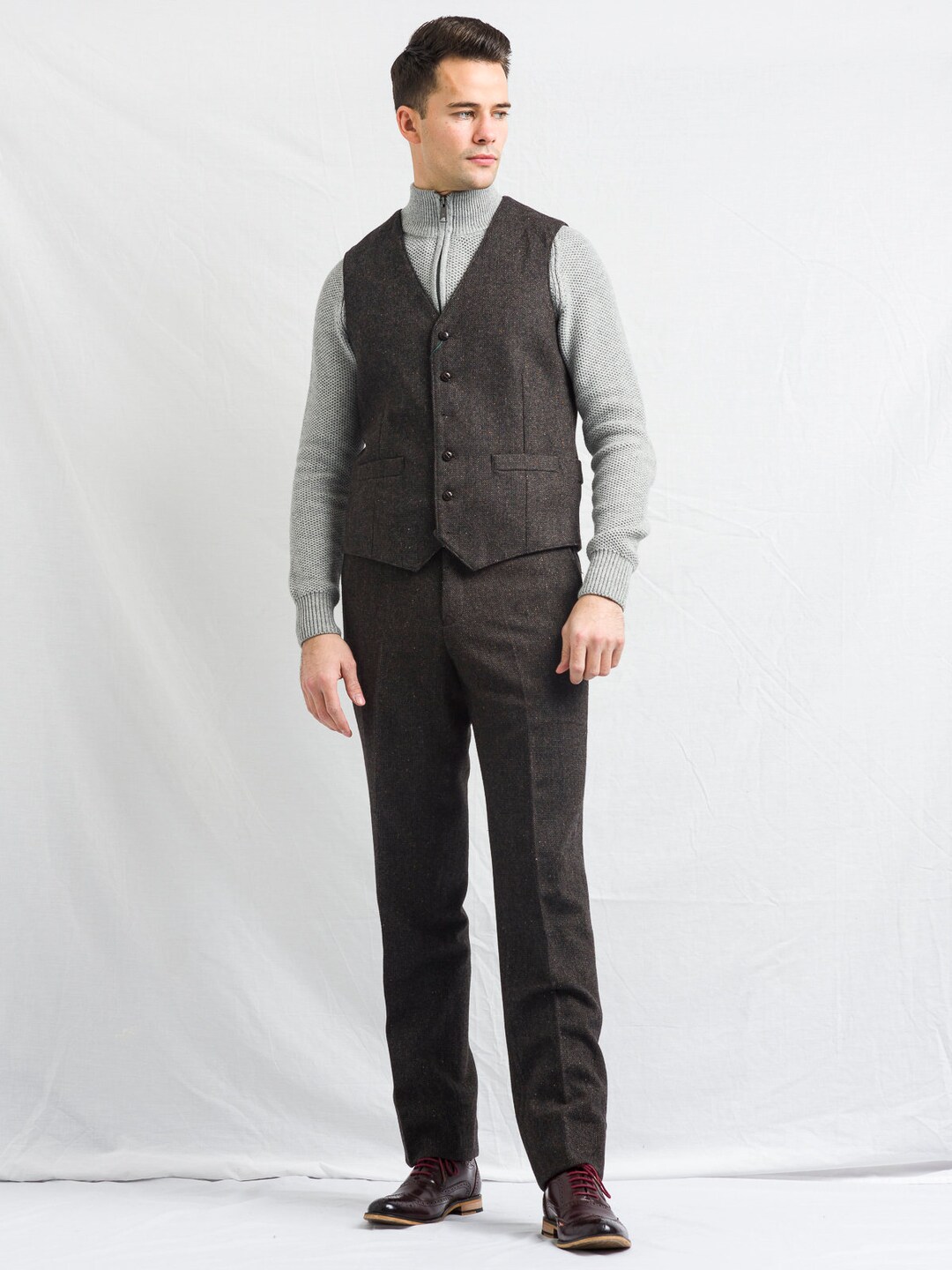 Oscar Wilde Brown Hopsack Tweed Waistcoat & Vest
