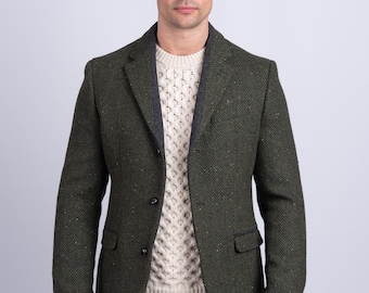 Celtic Tweed | Casement Tweed Jacket | Men’s Green Herringbone Tweed Blazer | Tailored Wool Classic Irish Sportscoat | Wedding Suits For Men