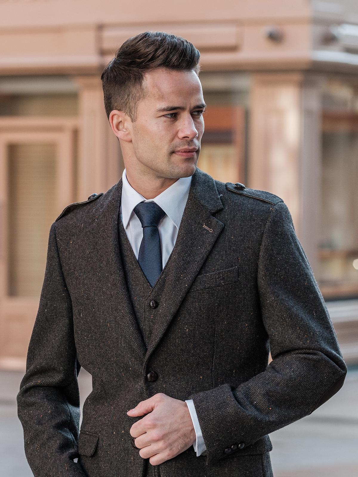 Celtic Tweed | Oscar Wilde Brown Tweed Poets Jacket | Mens Wool