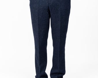 Men's Blue Herringbone Tweed Trousers | Classic Irish Tailored Pants | Vintage-Style Wool Trousers for Winter | Heritage Clothing