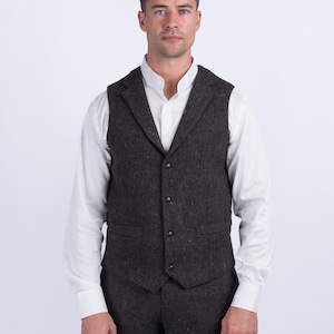 Celtic Tweed| Oscar Wilde Brown Hopsack Tweed Waistcoat With Revere | Men&#39;s Tweed Vest| Tweed Wedding Suit | Irish Gifts | Gifts For Him