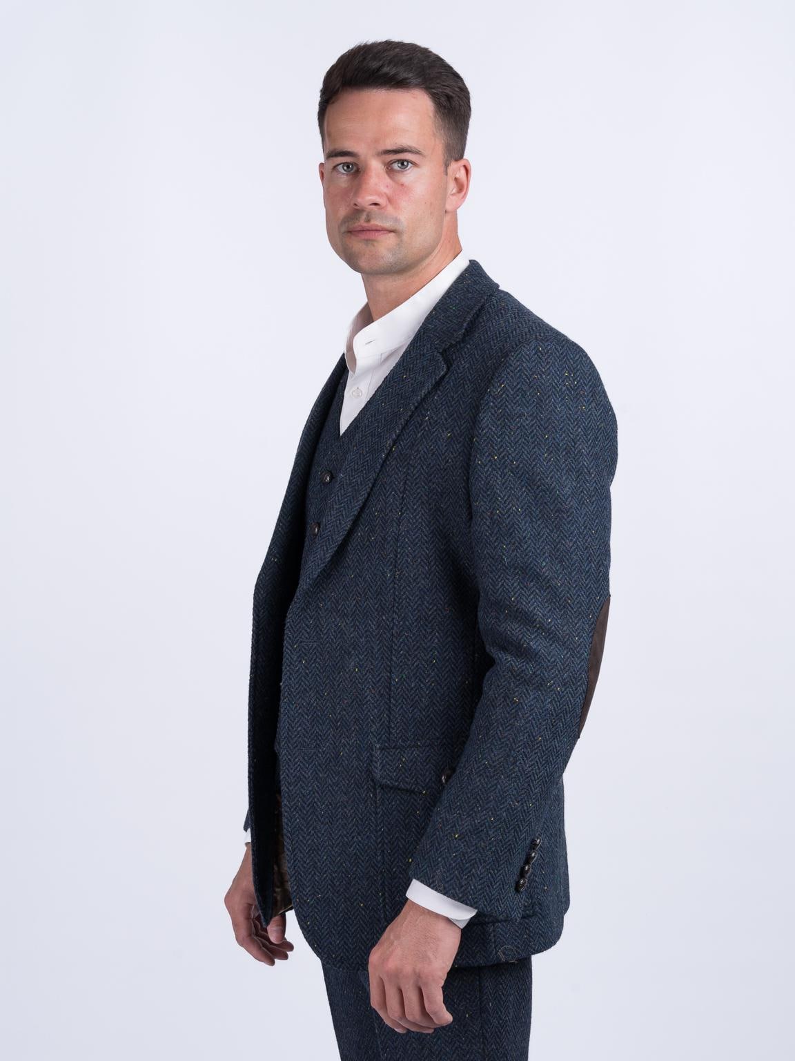 Celtic Tweed | W.B Yeats Blue Herringbone Slim Fit Tweed Jacket