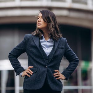 Blazer de tweed azul celta / Chaqueta de lana de espiga para mujer / Fabricado en Dublín, Irlanda.